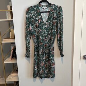 La Petite Francaise Long Sleeve Belted Floral Dress in Green and Red